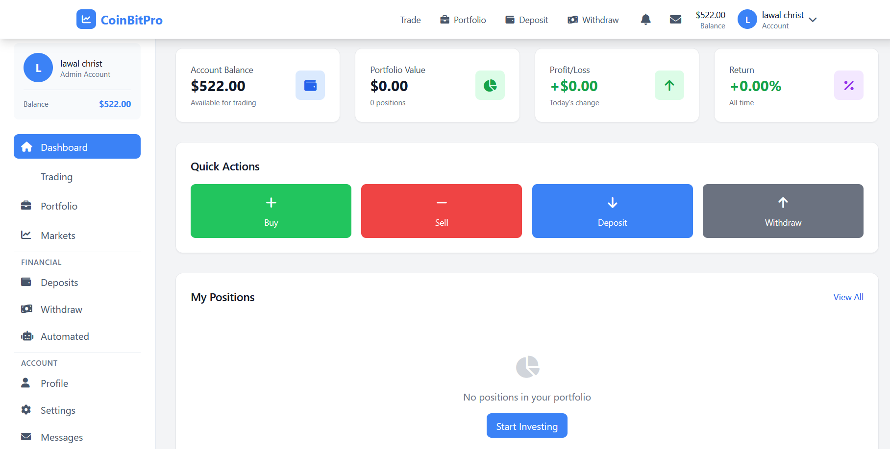 CoinBitPro Dashboard